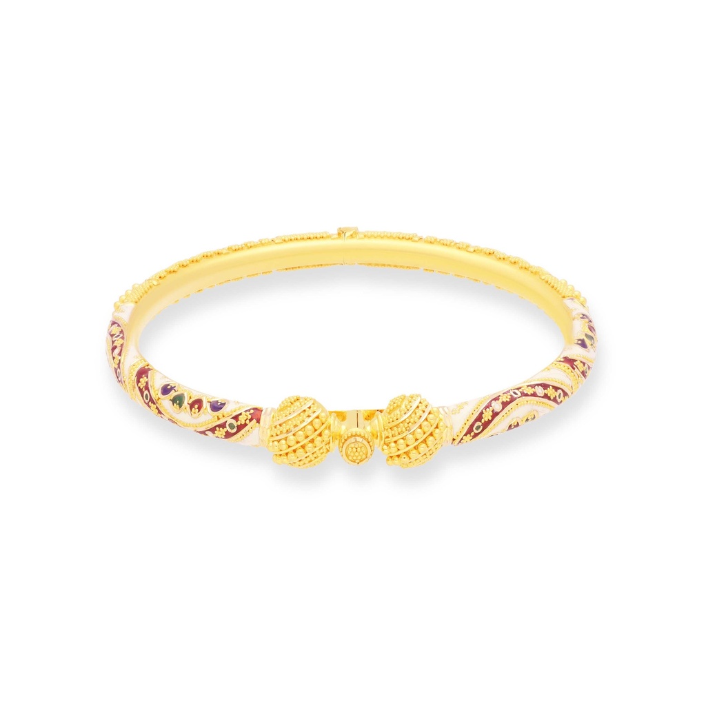 Classic Enamel Worked And Detailed 22KT Gold Bangles With Screw
