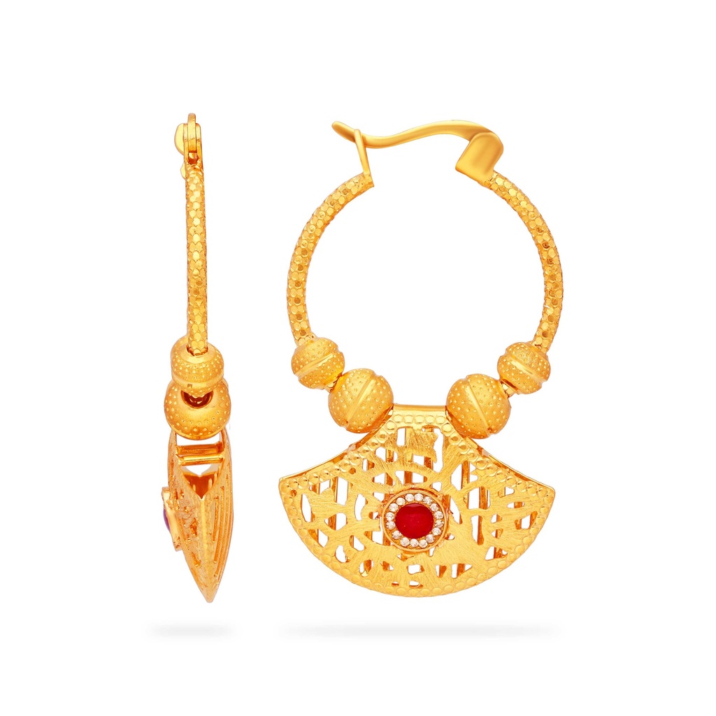 Gorgeously Detailed And Studded 22KT Gold Matte Finish Ring Studs