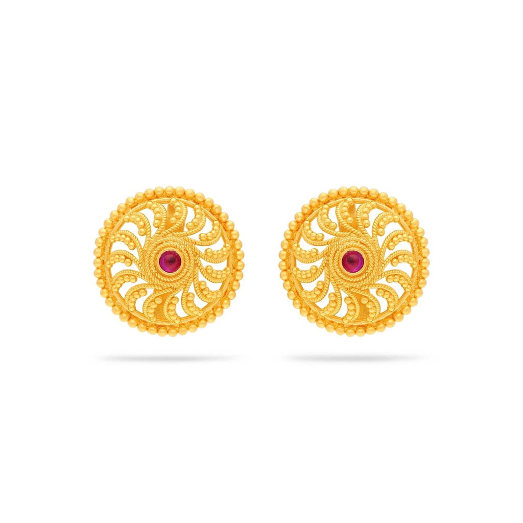 Gorgeously Detailed And Studded 22KT Gold Studs
