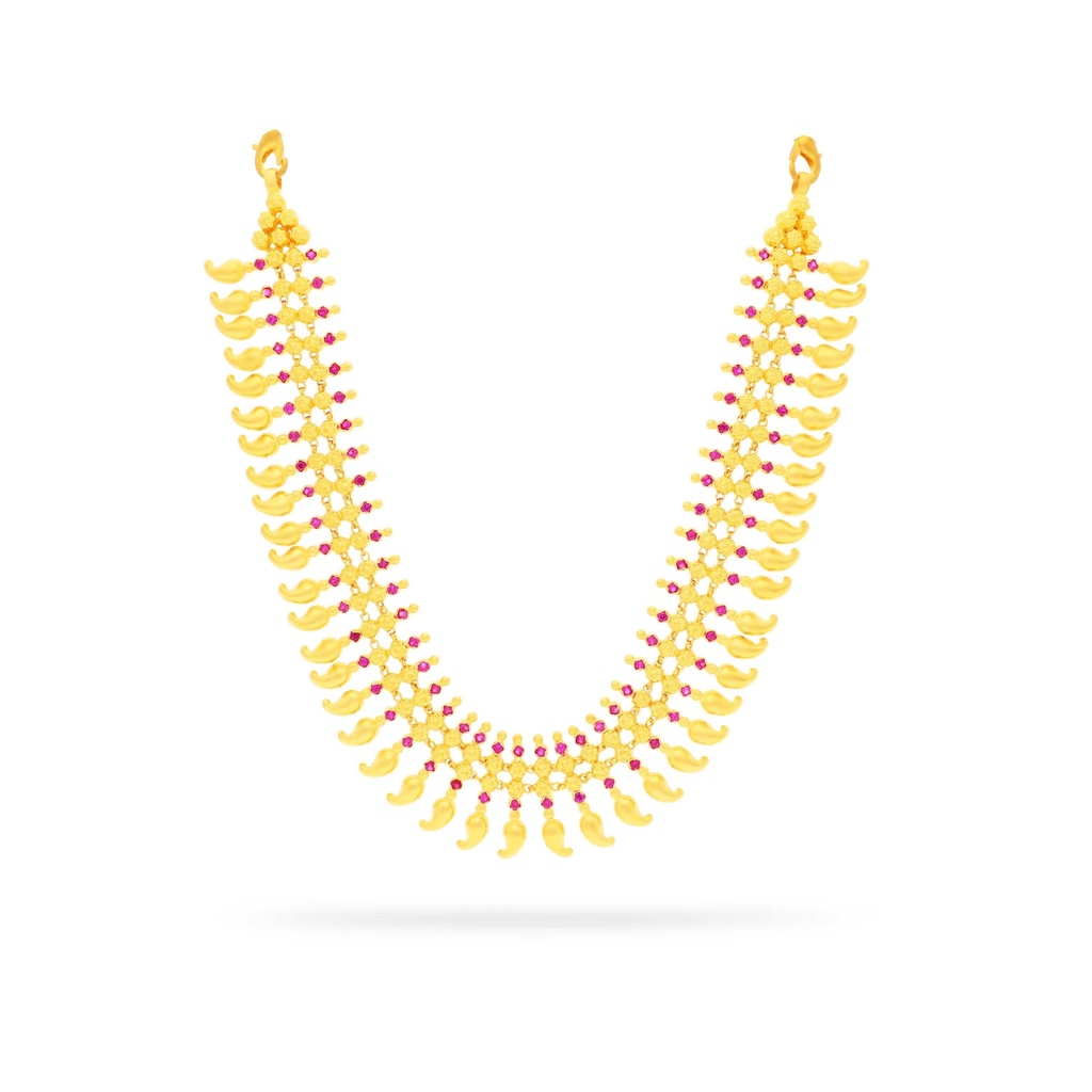 Traditionally Crafted And Studded 22KT Gold Necklace