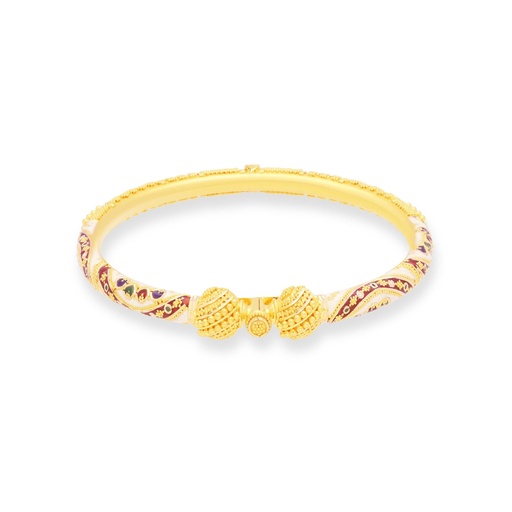 Classic Enamel Worked And Detailed 22KT Gold Bangles With Screw
