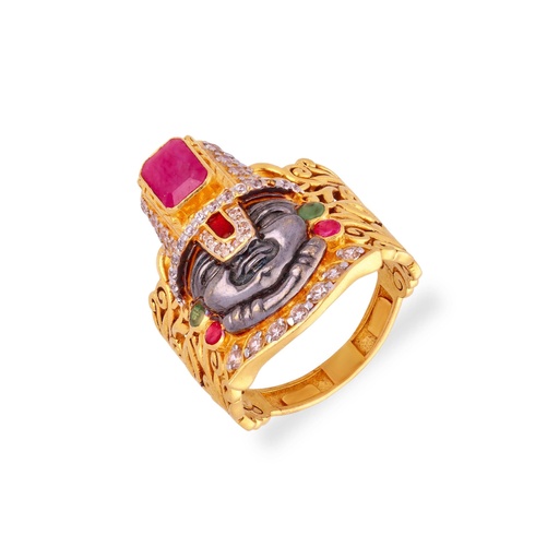 Gorgeously Detailed And Studded 22KT Gold Balaji Ring