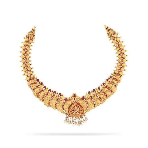 Premium Antique Finished And Studded 22KT Gold Necklace